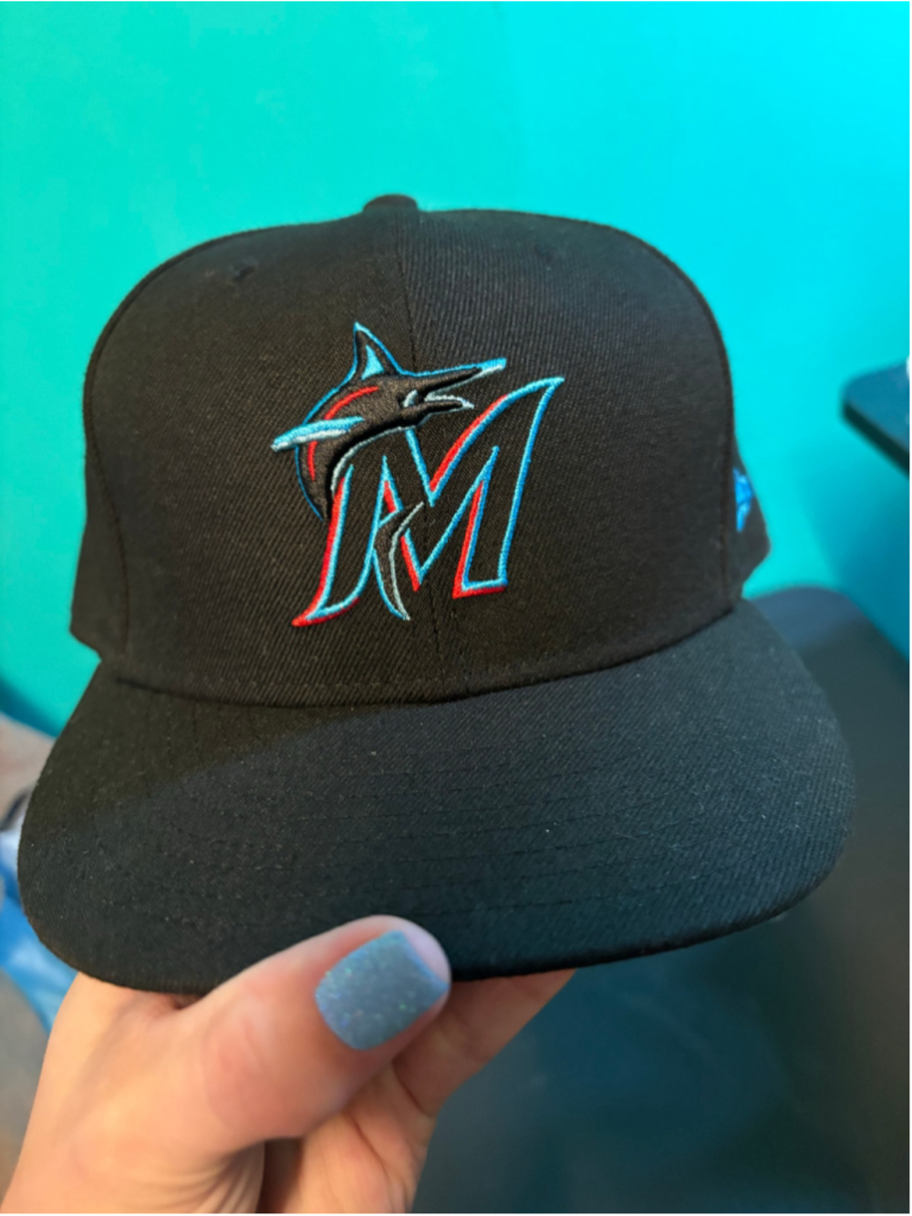 Men's New Era Miami Marlins Baseball Hat 7 5/8 Black Blue